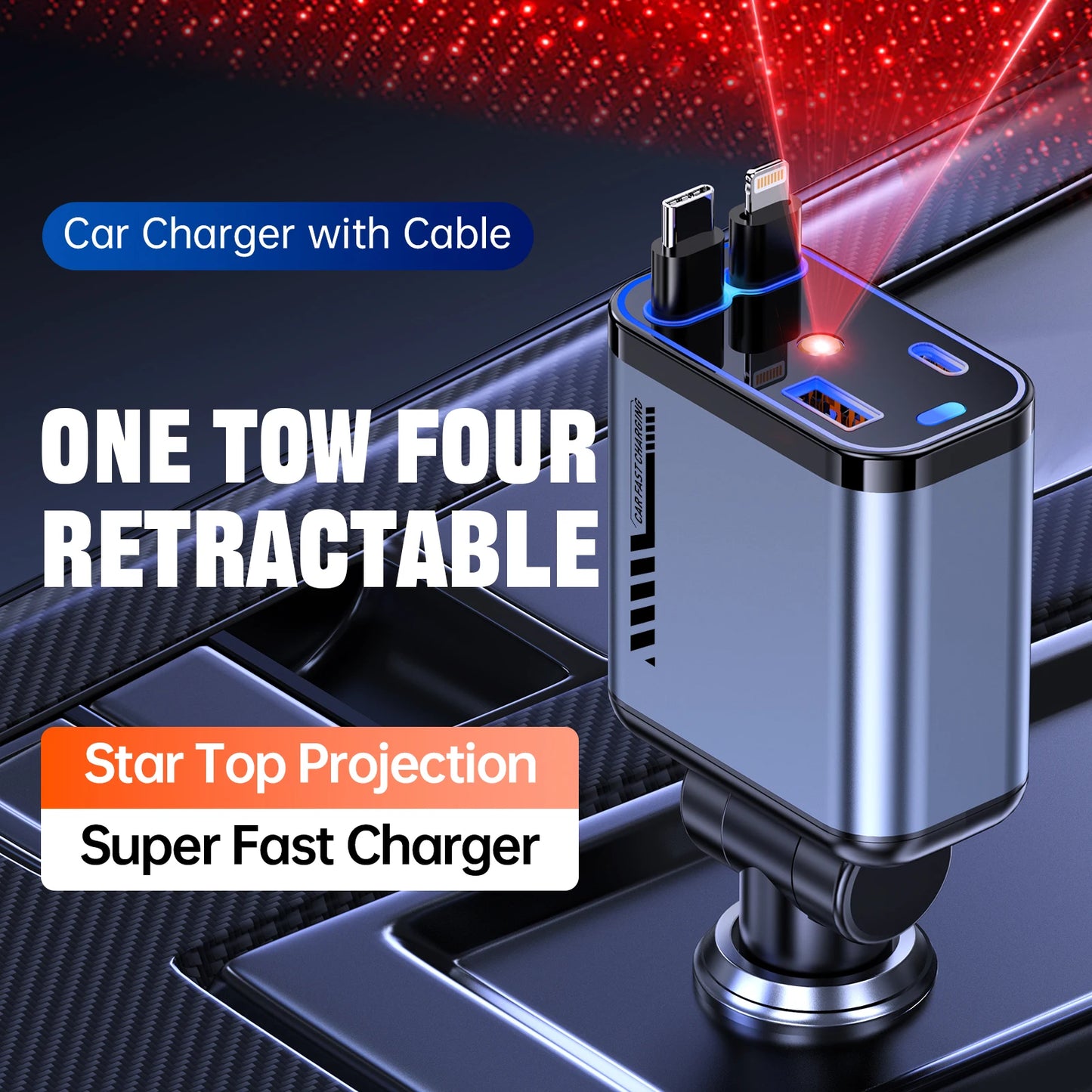 5 in 1 Starlight Retractable Car Charger