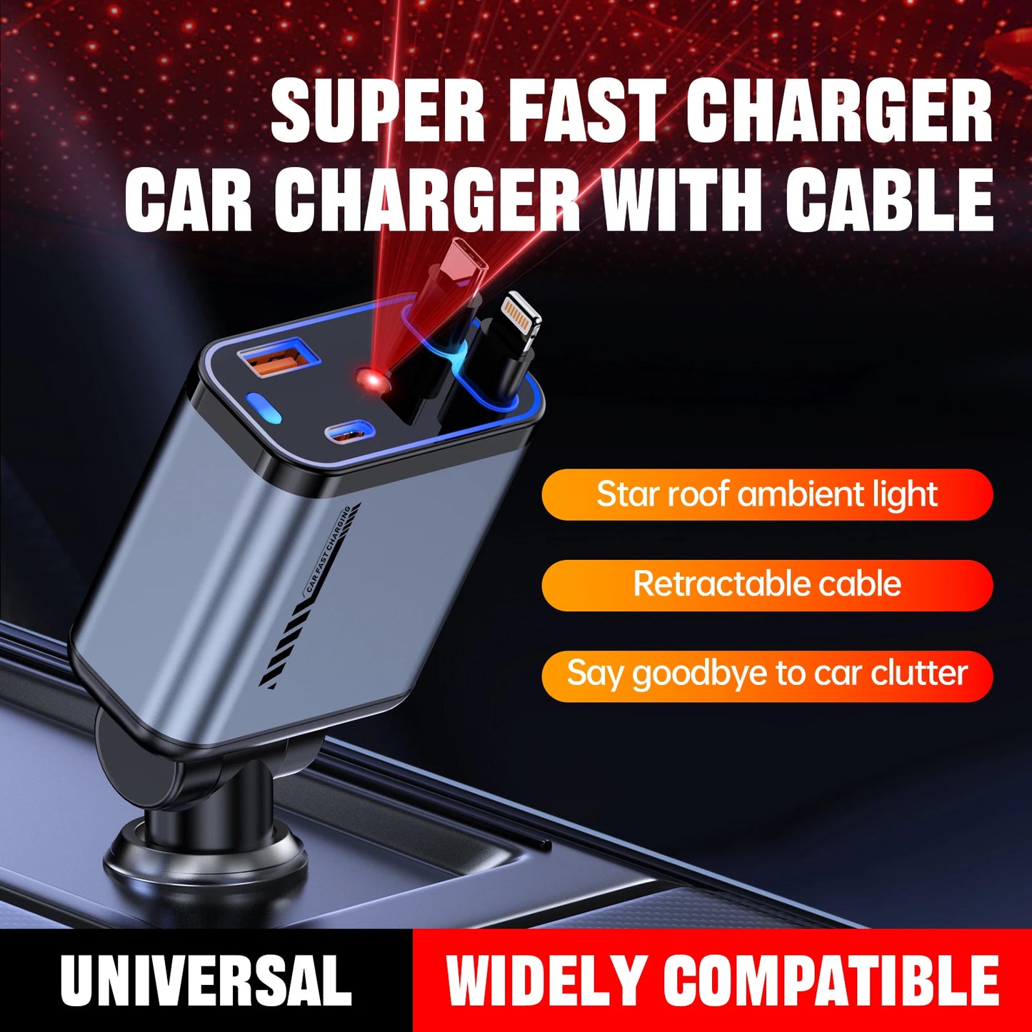 5 in 1 Starlight Retractable Car Charger